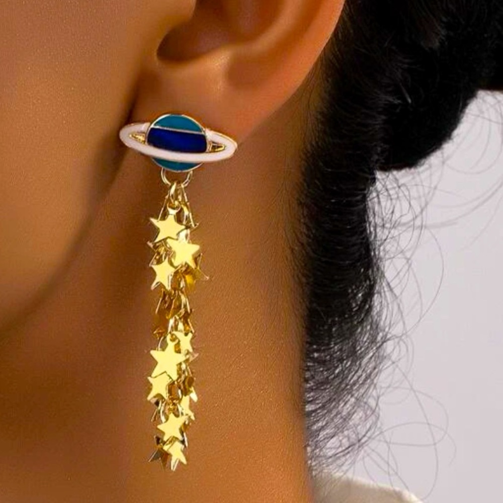 Planet and Star Dangle Earrings